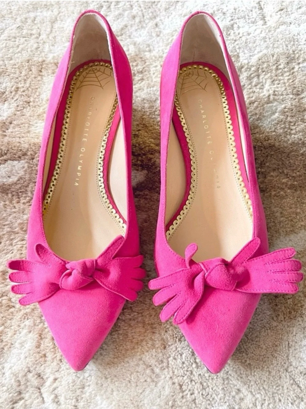 Charlotte Olympia Lady Like Point Toe Shoes Pink Suede Size 38